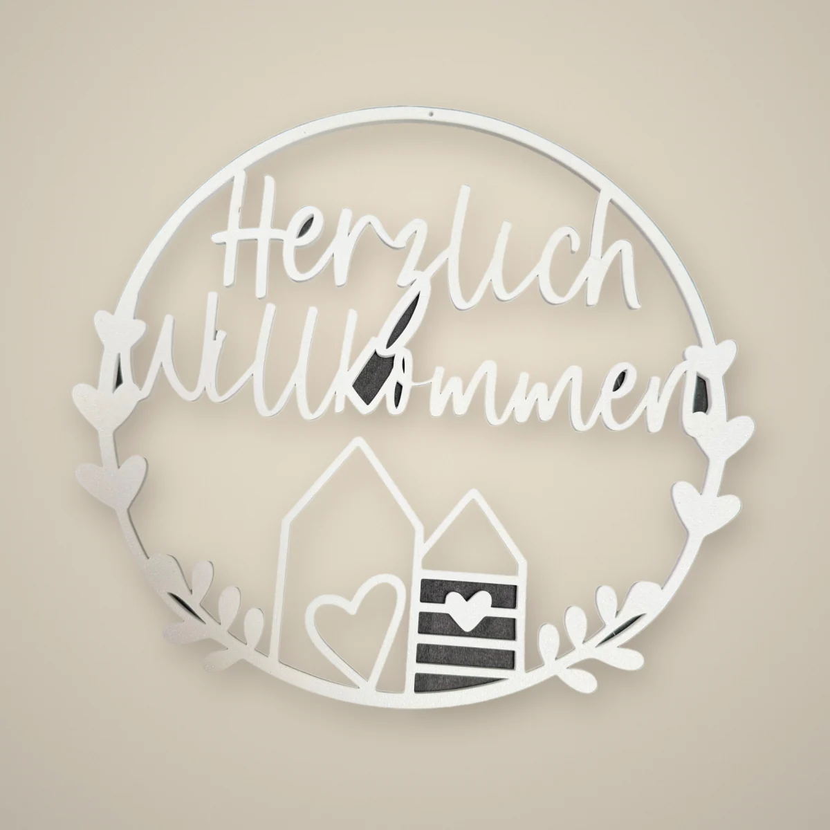 Türkranz „Herzlich Willkommen“ florales Herzhäuschen-Design