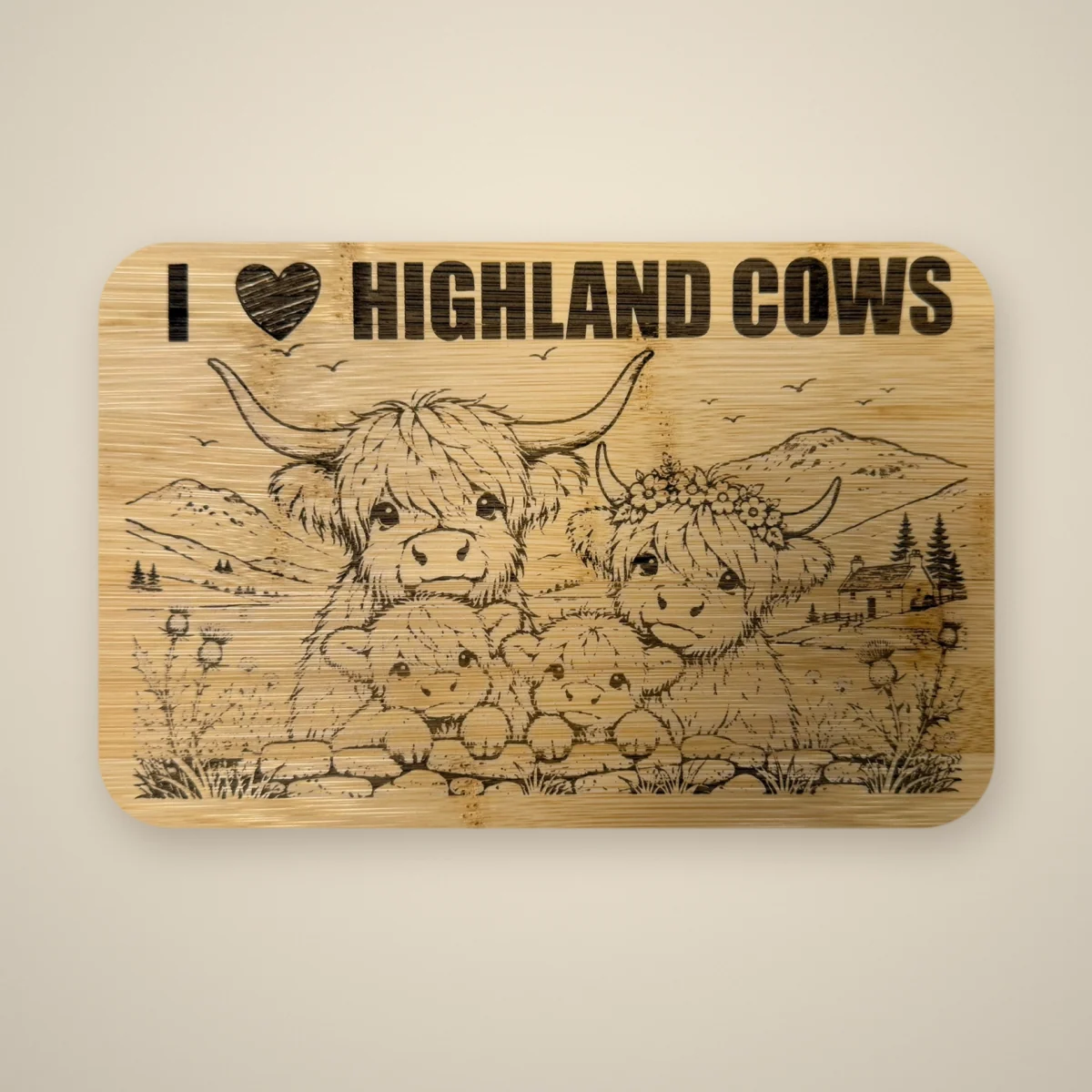 Frühstücksbrett „I live Highland Cows“